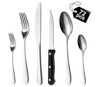 BEWOS Juego de cubiertos para 12 personas, cuberteria acero inoxidable de 72 piezas con cuchillos para carne, Cuchillo Cuchara Tenedor Cubiertos Set Espejo Pulido, Apto para Lavavajillas