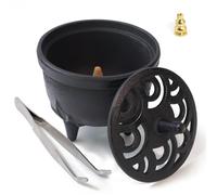 BEYLAB Porta Incienso de Hierro Fundido con Tapa Flor Loto, Soporte versátil para Cualquier Varilla Incienso, Cono, resinas, decoración Zen Tradicional Japonesa, aromaterapia atención Plena