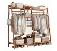 Beysroud Perchero Burro de Bambú, Perchero de Pie Armario Abierto Madera con 2 Raíles para Ropa, para Dormitorio, Sala de Estar Oficina, Fácil Ensamblar, 160x40x140cm