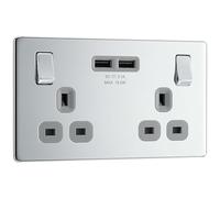 BG Electrical - Enchufe, 13A, 2x toma de corriente con carga USB, Crema