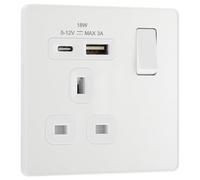 BG Electrical - Enchufe de pared con puertos de carga USB tipo A y tipo C, carga rápida, placa frontal sin tornillos, Evolve, blanco nacarado, 13 A, 18 W, PCDCL21UAC18W