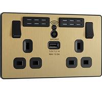 BG Electrical Evolve - Extensor Wi-Fi de doble conmutación con puerto de carga USB de 2,1 A, 13 A, latón satinado