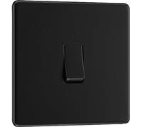 BG Electrical FFB13 - Interruptor de luz de pared intermedio individual, placa frontal sin tornillos, perfil delgado, placa plana premium, negro mate, 20 A, 16 AX, FFB13