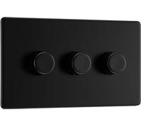 BG Electrical FFB83 - Interruptor de atenuación inteligente de triple pared, 2 vías, placa frontal sin tornillos, placa plana premium, negro mate, 200 W, FFB83