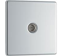 BG Electrical FPC60 - Enchufe de pared coaxial individual para conexiones de antena de TV y FM, placa frontal sin tornillos, perfil delgado, placa plana premium, cromo pulido