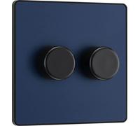 BG Electrical - Interruptor de atenuación inteligente de doble pared, 2 vías, placa frontal sin tornillos, Evolve, azul mate, 200 W, PCDDB82B