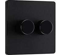 BG Electrical - Interruptor de atenuación inteligente de doble pared, 2 vías, placa frontal sin tornillos, Evolve, negro mate, 200 W, PCDMB82B