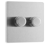 BG Electrical Interruptor de atenuación inteligente de doble pared, 2 vías, placa frontal sin tornillos, Evolve, acero cepillado, 200 W, PCDBS82W
