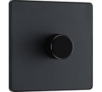 BG Electrical - Interruptor de atenuación inteligente de pared simple, 2 vías, placa frontal sin tornillos, Evolve, gris mate, 200 W, PCDMG81B
