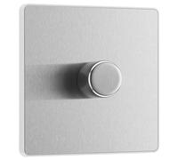 BG Electrical - Interruptor de atenuación inteligente de una sola pared, 2 vías, placa frontal sin tornillos, Evolve, acero cepillado, 200 W, PCDBS81W