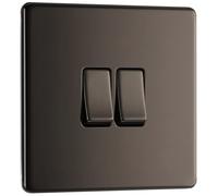 BG Electrical INTERRUPTOR DOBLE DE NÍQUEL NEGRO SIN TORNILLOS, PLACA PLANA, 16AX, 2 VÍAS
