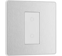 BG Electrical PCDBSTDS1W - Interruptor de atenuación de luz secundario/esclavo de un solo toque, 2 vías, placa frontal sin tornillos, Evolve, acero cepillado, PCDBSTDS1W