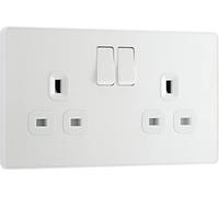 BG Electrical PCDCL22W - Enchufe de pared de doble conmutación, sin tornillos, Evolve, blanco nacarado, 13 A, PCDCL22W