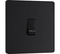 BG Electrical PCDMB14B - Interruptor de prensa retráctil individual, placa frontal sin tornillos, bordes redondos, 1 vía, Evolve, negro mate, 10 A, PCDMB14B