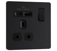 BG Electrical PCDMB21UAC18B - Enchufe de pared con puertos de carga USB tipo A y tipo C, carga rápida, placa frontal sin tornillos, Evolve, negro mate, 13 A, 18 W, PCDMB21UAC18B