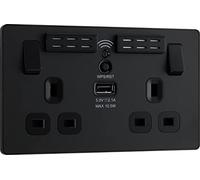 BG Electrical PCDMB22UWRB - Enchufe de pared con puerto de carga USB tipo A y extensor Wi-Fi, Evolve, negro mate, 13 A, PCDMB22UWRB