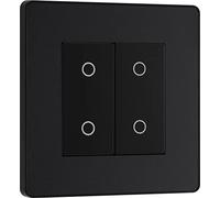 BG Electrical PCDMBTDS2B - Interruptor de luz de atenuación de doble toque secundario/esclavo, 2 vías, placa frontal sin tornillos, Evolve, negro mate, PCDMBTDS2B