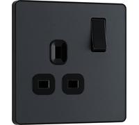 BG Electrical PCDMG21B - Enchufe de pared con interruptor único, placa frontal sin tornillos, bordes redondos, Evolve, gris mate, 13 A, PCDMG21B