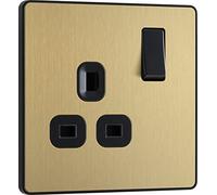 BG Electrical PCDSB21B - Enchufe de pared con interruptor único, placa frontal sin tornillos, bordes redondos, Evolve, latón satinado, 13 A, PCDSB21B