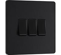 BG Evolve - Interruptor de triple luz, color negro mate, 20 A, 16 Ax, 2 vías