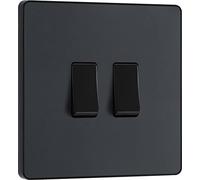 BG Interruptor eléctrico de doble pared, 2 vías, placa frontal sin tornillos, bordes redondos, Evolve, gris mate, 20A, 16AX, PCDMG42B