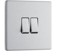 BG Interruptor eléctrico de doble pared, 2 vías, placa frontal sin tornillos, perfil delgado, placa plana premium, acero cepillado, 20 A, 16 AX, FBS42