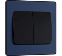 BG Interruptor eléctrico de doble pared, basculante ancho, 2 vías, placa frontal sin tornillos, bordes redondos, Evolve, azul mate, 20A, 16AX, PCDDB42WB