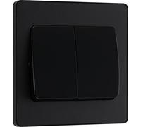 BG Interruptor eléctrico de doble pared, basculante ancho, 2 vías, placa frontal sin tornillos, bordes redondos, Evolve, negro mate, 20 A, 16AX, PCDMB42WB