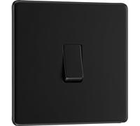 BG Interruptor eléctrico de pared simple, 2 vías, placa frontal sin tornillos, perfil delgado, placa plana premium, negro mate, 20A, 16AX, FFB12