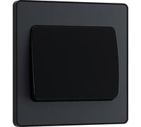 BG Interruptor eléctrico de pared simple, basculante ancho, 2 vías, placa frontal sin tornillos, bordes redondos, Evolve, gris mate, 20 A, 16AX, PCDMG12WB