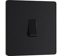 BG PCDMB12B - Interruptor eléctrico de pared simple, 2 vías, placa frontal sin tornillos, bordes redondos, Evolve, negro mate, 20 A, 16 AX, PCDMB12B