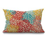 BGBDEIA Fundas de cojín, coral, obra de arte colorida, azul claro, naranja, rojo, azul, algodón, lino, sobretela, funda de cojín, para el hogar y la oficina, decorativa, rectangular, 30 x 50 cm