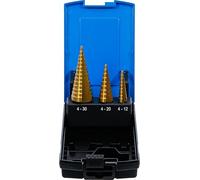 BGS technic KG – Juego de brocas escalonadas BGS 1624 – Nitruración de titanio Ø 4-30 mm, 3 piezas