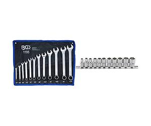 BGS technic Bgs 1195 | Juego De Llaves Combinadas | Medidas En Pulgadas | 1/4" - 15/16"+ 2433 | Juego De Llaves De Vaso Hexagonal | Entrada 6,3 Mm (1/4") | Medidas En Pulgadas | 11 Piezas