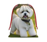 BGSHJVF Bichon Frise - Bolsas de regalo con cordón para vacaciones, con estampado de perro sobre la hierba, bolsas de regalo de Navidad para regalos de Navidad