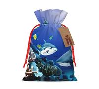 Bgshjvf Shark Swimming Under The Sea - Bolsa de regalo de lino con cierre de cordón de cuerda, con elevadores de papel kraft, para Navidad, cumpleaños, fiestas