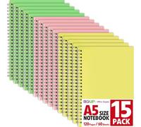 BGUP Paquete de 15 cuadernos de espiral rayados, tapa de papel suave A5 de alta calidad (14 cm x 21 cm), 3 colores, 120 páginas, cuadernos de espiral con rayas universitarias para el trabajo, tomar