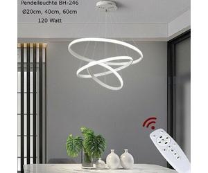 BH-246 Eurotondisplay: Lámpara colgante LED con 3 anillos, dimensiones 20*40*60 cm, con control remoto. Permite ajustar la intensidad y el color de la luz de forma gradual. Regulable, 120 vatios. Lámp