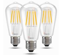 BHMAOYN 12V 24V E27 LED Bombilla 6W ST64 Bombillas Blanco Cálido 2700K,12-24V Antiguo Retro E27 LED Luces 60W Equivalente,Para Sistema Solar,Autocaravana Marina,Camper,Garaje,Paquete de 3