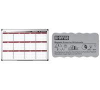 Bi-office 90 x 60 cm doce meses magnética planificador anual + AA0105, Borrador magnético ligero, para pizarra blanca