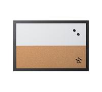 Bi-Office - Combo Pizarra Blanca y Tablón de Anuncios Elements, Magnético, Borrado en Seco/ Corcho, Marco MDF Negro, 60x40cm