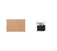 Bi-Office Earth - Tablero de Corcho, 90 x 60 cm, Tablón de Anuncios con Marco de Aluminio & Chinchetas redondas, 50 unidades, Negro
