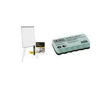 Bi-Office Easy Pizarra Magnética con Caballete de Trípode, marco gris, Pizarra A1 60 x 85 cm + AA0105, Borrador magnético ligero, para pizarra blanca