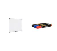 Bi-Office Maya W - Pizarra blanca magnética con marco de aluminio, 120 x 90 cm & InkstringXL Rotulador para Pizarra Blanca de Tinta Gel con Punta de 3mm - Colores Rojo, Azul y Negro, Paquete de 3