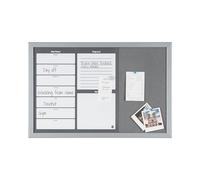 Bi-Office - Organizador Semanal Combinado, 60 x 40 cm, Pizarra de Planificación Semanal Magnetica Blanca y Tablón de Anúncios de Fieltro Gris con Marco MDF Gris