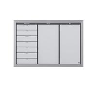 Bi-Office - Organizador Semanal Magnético, 60 x 40 cm, Pizarra de Planificación con Marco MDF Gris, Superficie Blanca y Gris con 3 Areas de Planificación