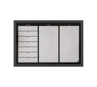 Bi-Office - Organizador Semanal Magnético, 60 x 40 cm, Pizarra de Planificación con Marco MDF Negro, Superficie Plateada y Negra con 3 Areas de Planificación