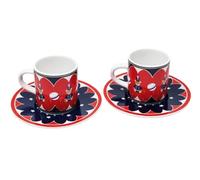 Bialetti Juego de 2 tazas de café y platillos a juego, diseño con ositos Joyful Memories, de cerámica, 70 ml, lavables