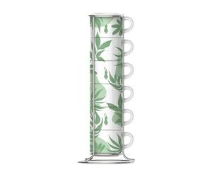 Bialetti Juego de 6 Tazas de Café 29597 Blanco Verde Porcelana 90 ml (6 Unidades)
