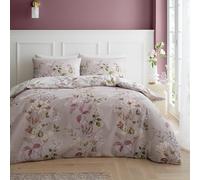 Bianca Francesca Floral - Juego de Funda de edredón Reversible de algodón de 200 Hilos con Fundas de Almohada, Color Rosa Crema